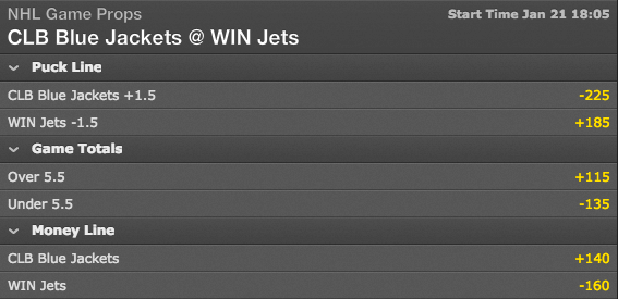 Columbus Blue Jackets vs Winnipeg Jets - Bet365 NHL Puck Wagering Prices